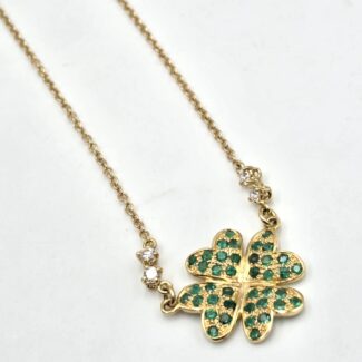 COLLANA ORO FIORE SMERALDI DIAMANTI